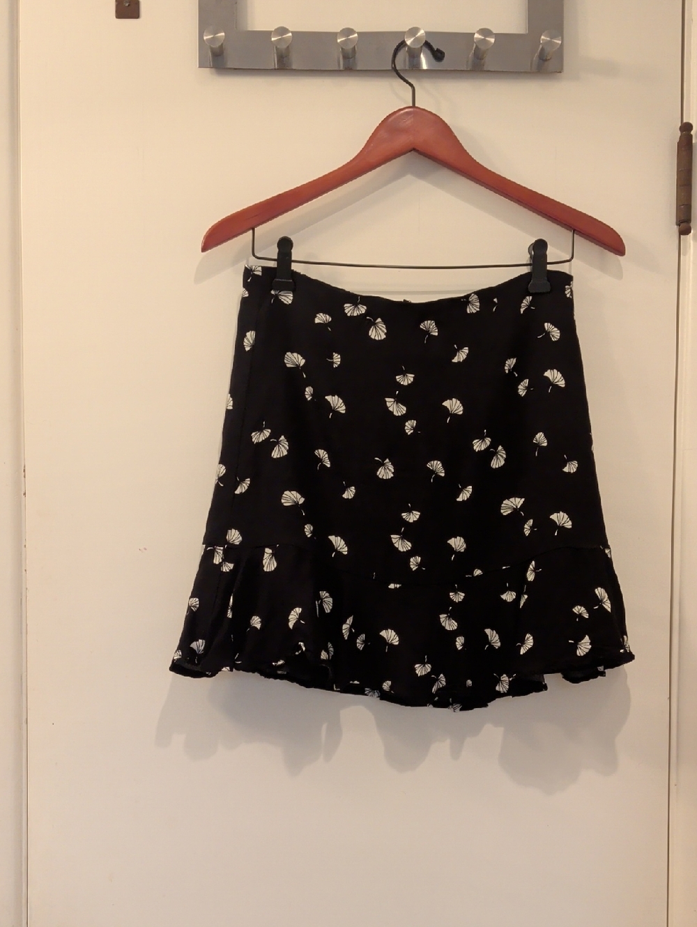 Forever 21 Black Mini Skirt with White Ginko Leaf Print